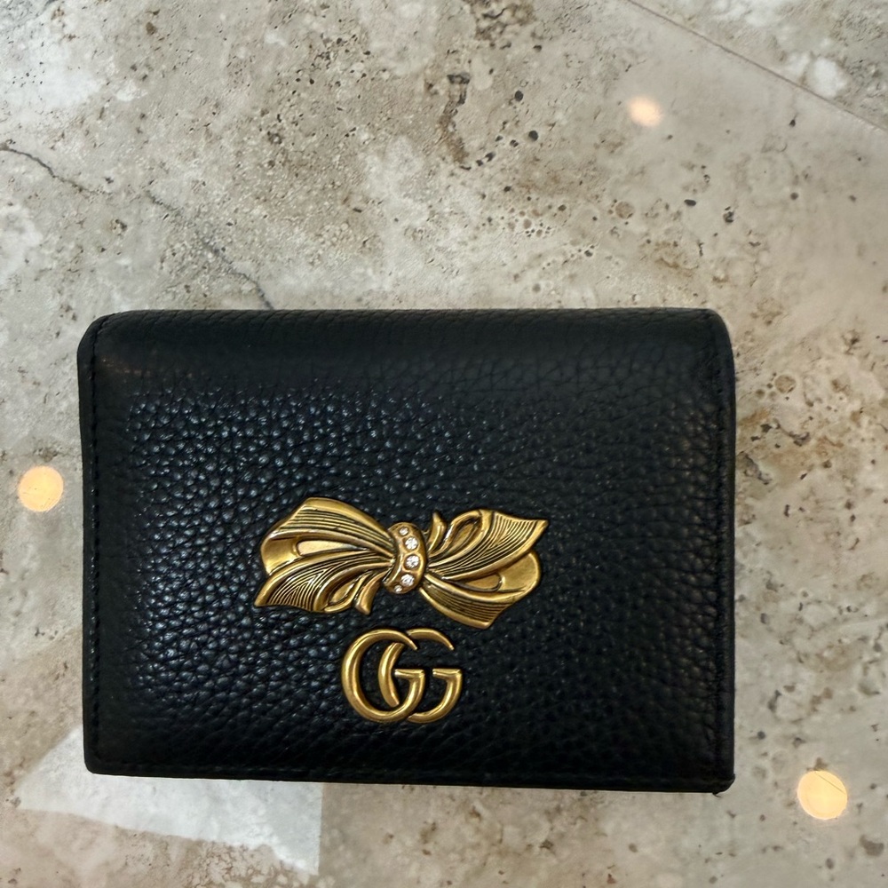 Black Wallet with Gold Bow Detail